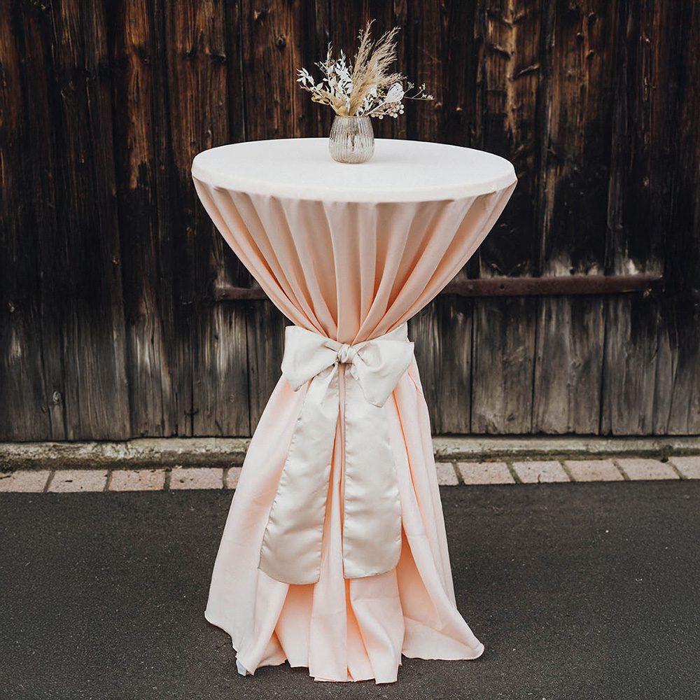 Stehtisch-Set mit bodenlanger Cocktailtischdecke Blush & Schleife