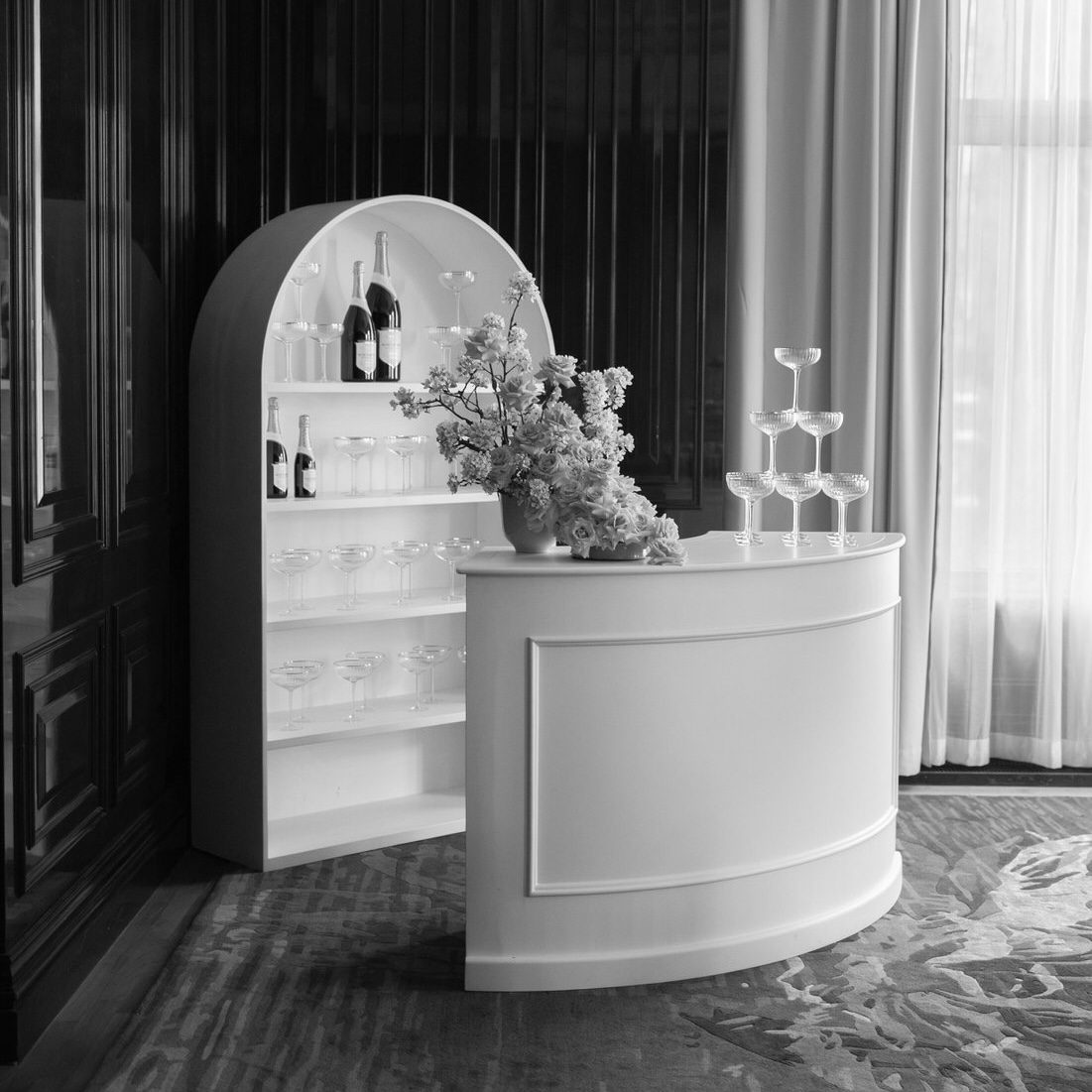 Bar Back Buffet "round arch" for glasses 120x210x42cm white - Image 4