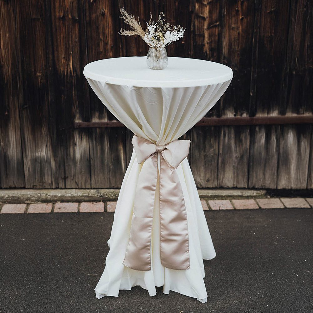 Stehtisch-Set mit bodenlanger Cocktailtischdecke Creme & Schleife