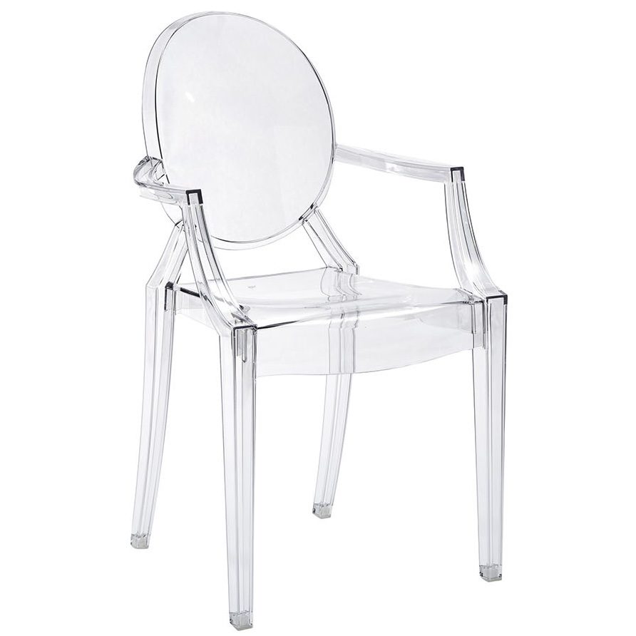 Transparenter Acrylstuhl mit Armlehne