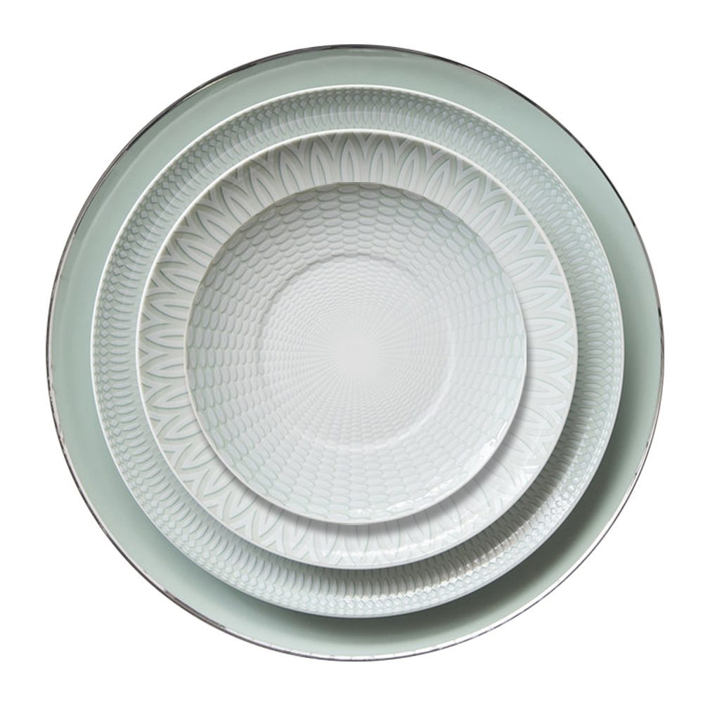 4tlg. Porzellan Teller-Set Pastellgrün Mintcream
