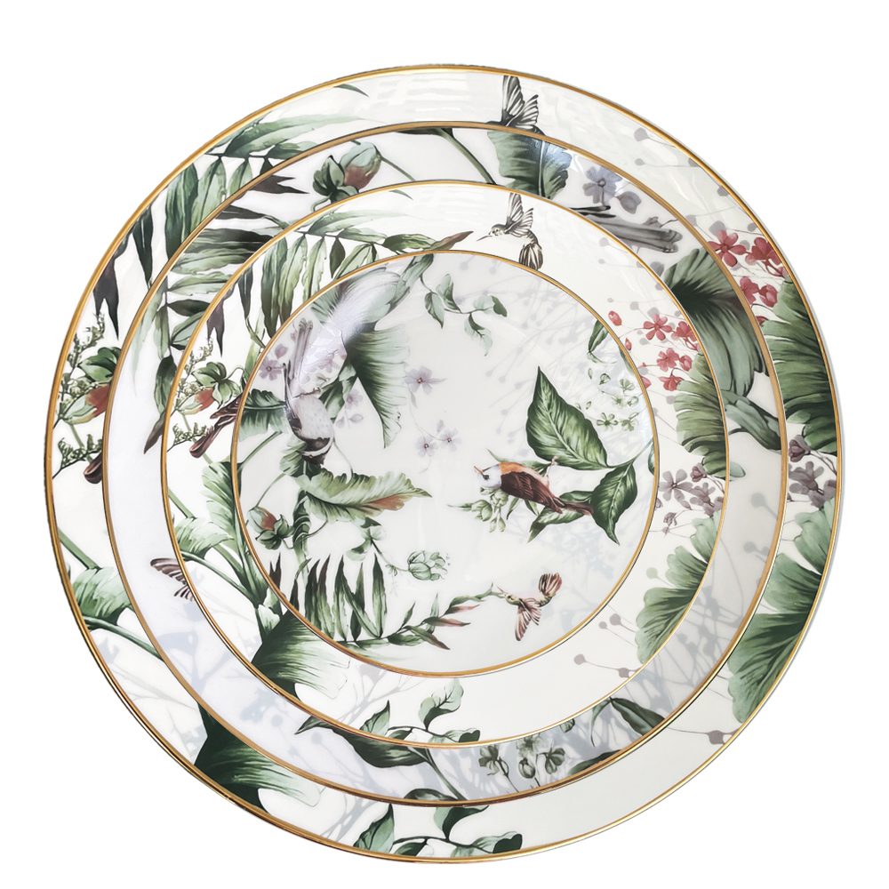 4tlg. Porzellan Teller-Set: Tropical Bird