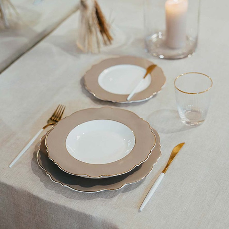 Teller Set "Elegance grey/green shine"  aus Porzellan – Bild 2