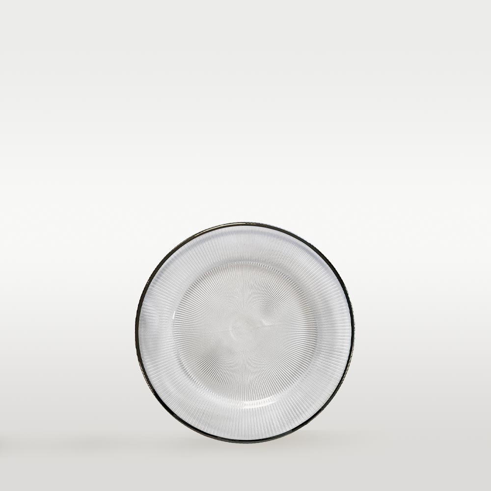 Brotteller aus Glas mit silbernen Rand geriffelt ⌀ 16,5cm