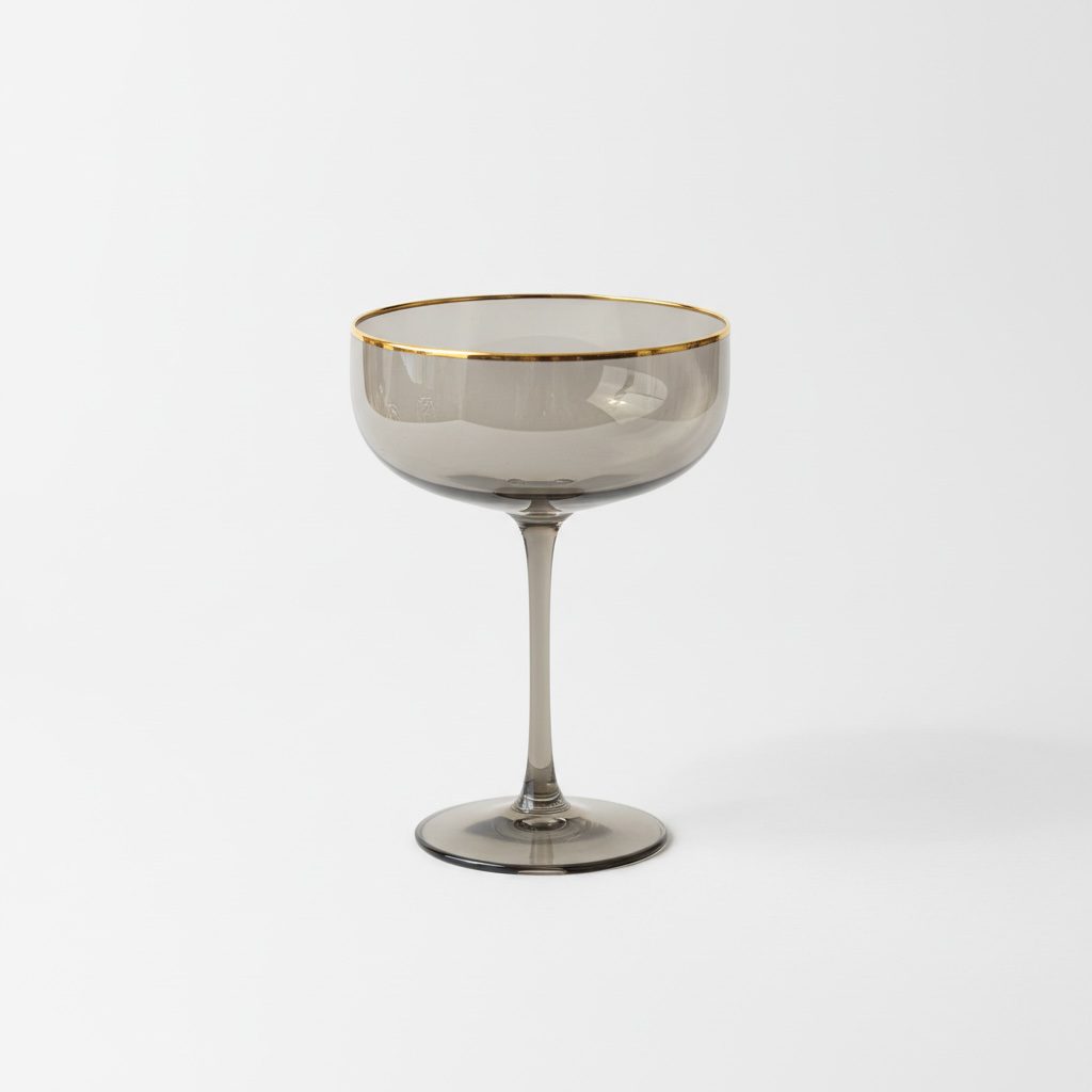 Champagne Cup smokey grey, Champagnerschale mit Goldrand