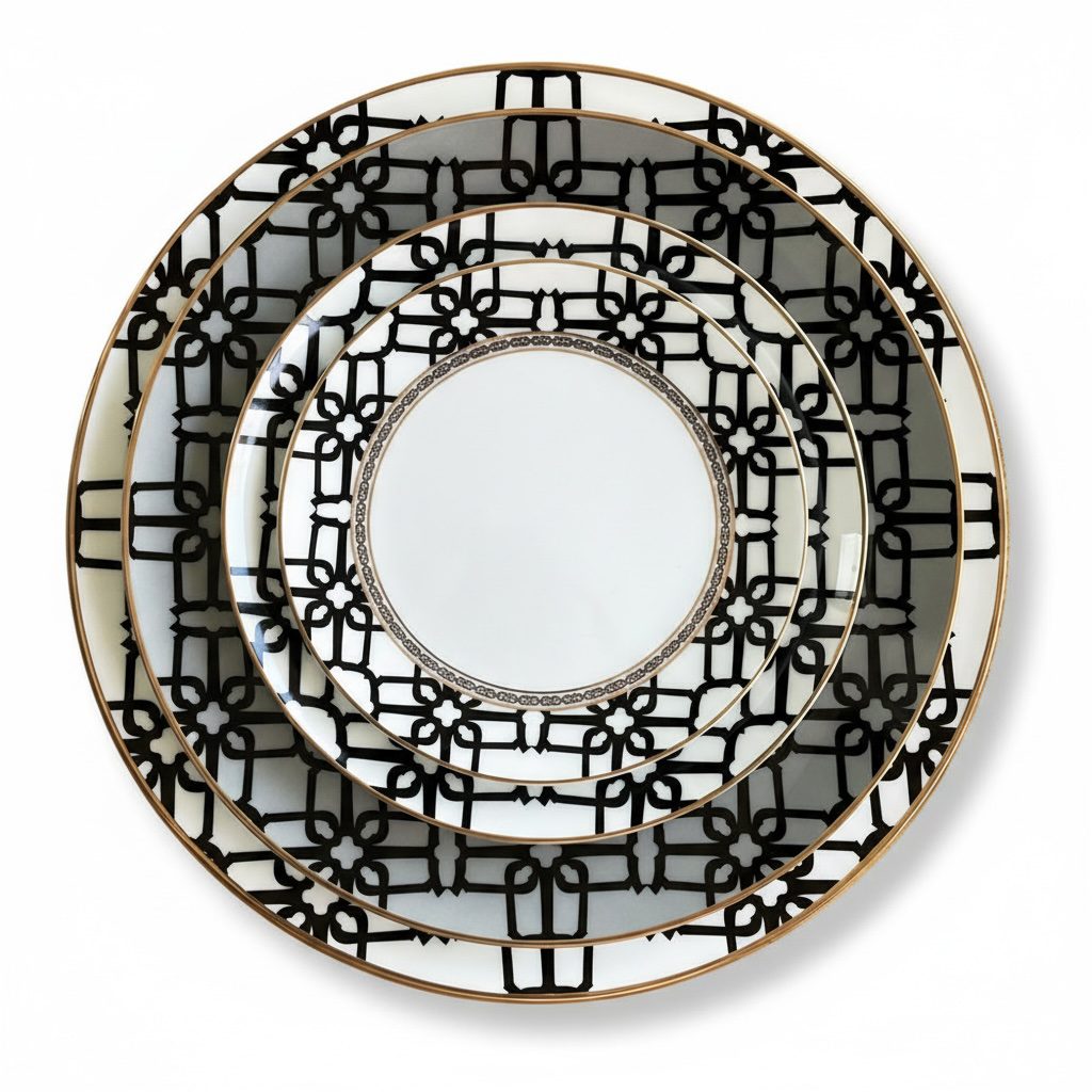 4tlg. Porzellan Teller-Set Château Metro Chic mit goldrand