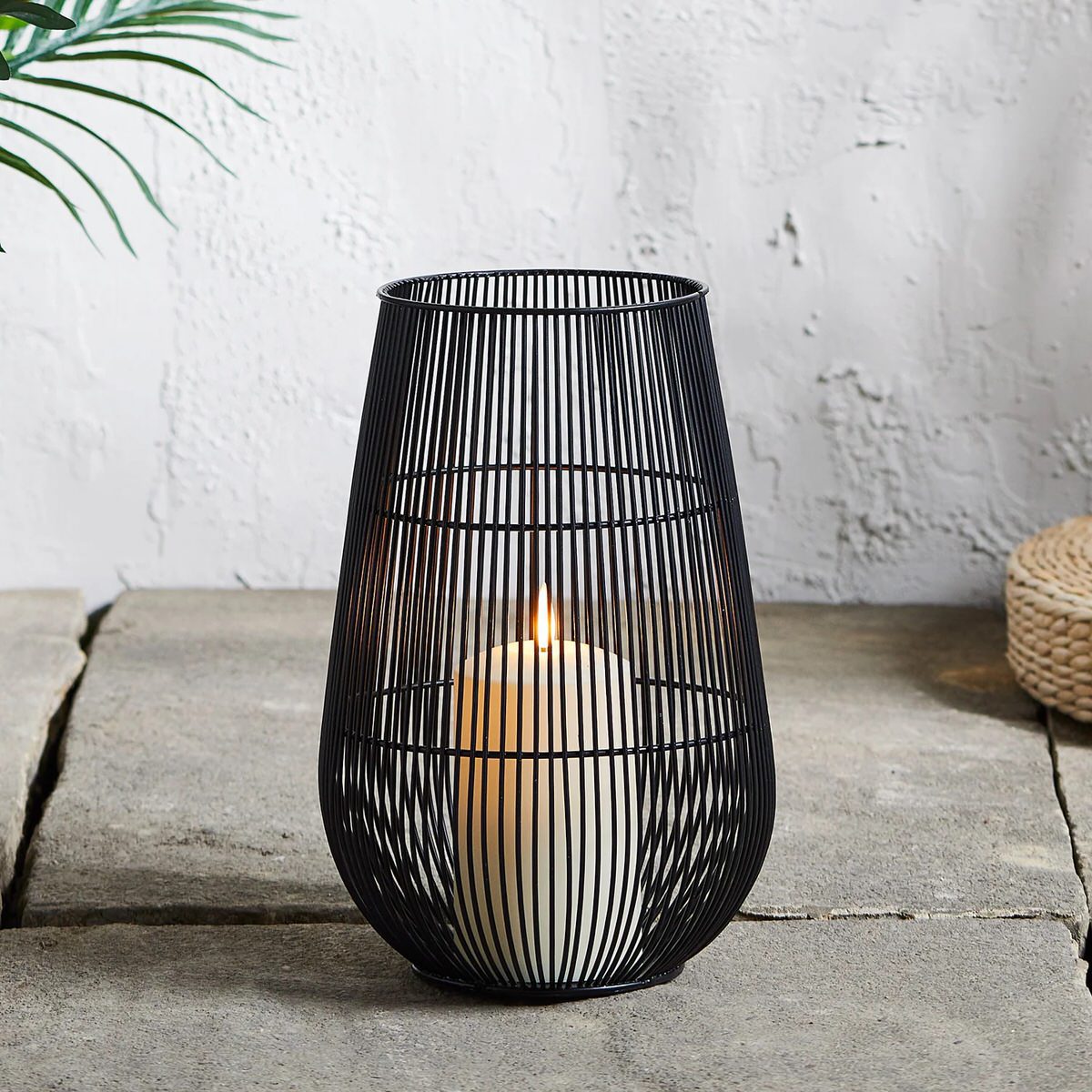 Moderne Drahtlaternen schwarz inkl. LED-Kerze, groß