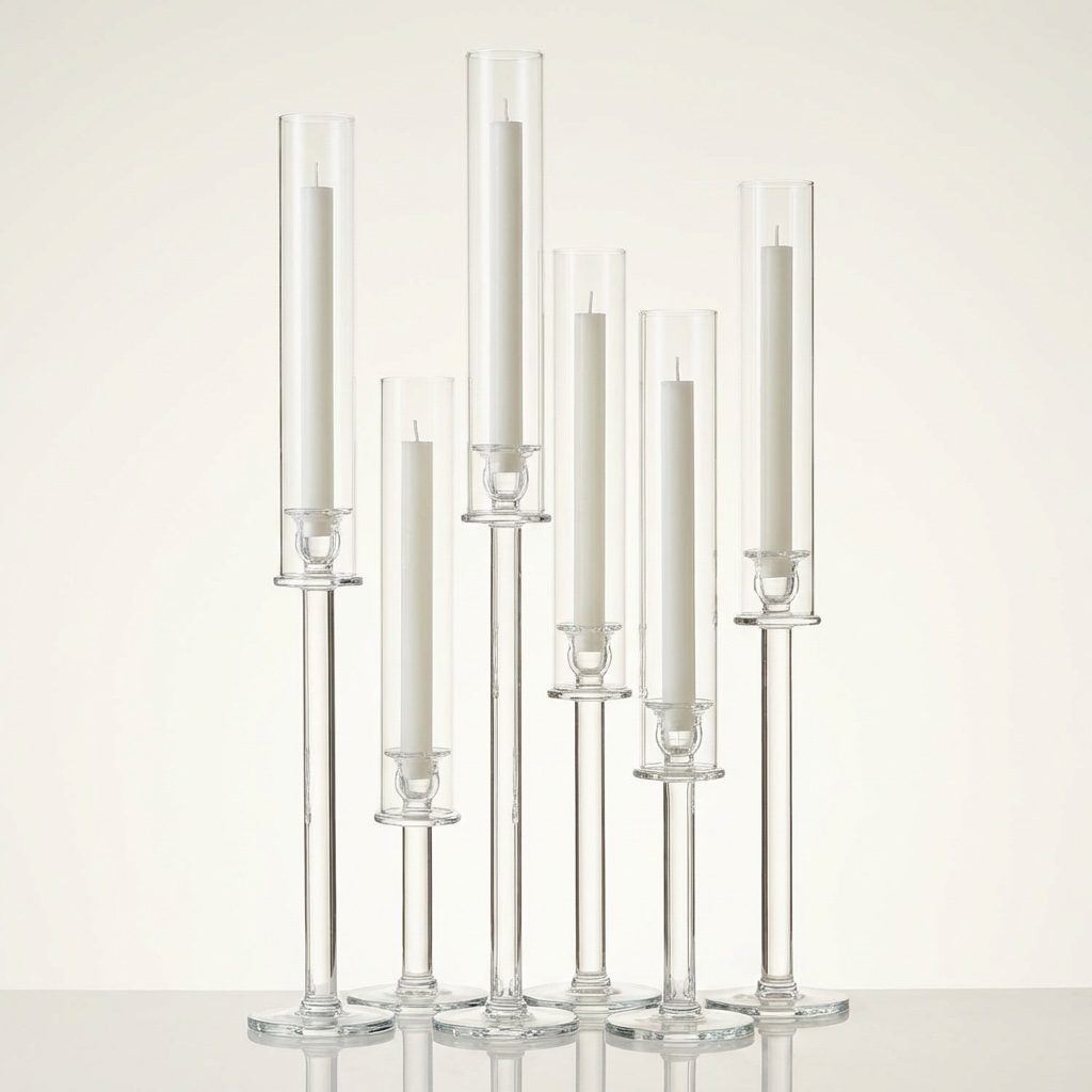 Kerzenständer aus Glas mit extralangen Glasaufsatz 6er Set