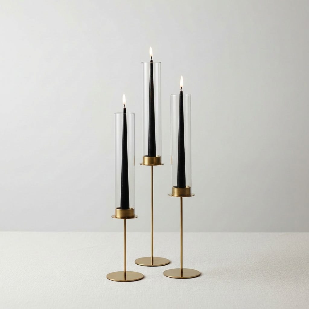 Filigrane Kerzenständer mit Glasaufsatz in mattgold 3er-Set