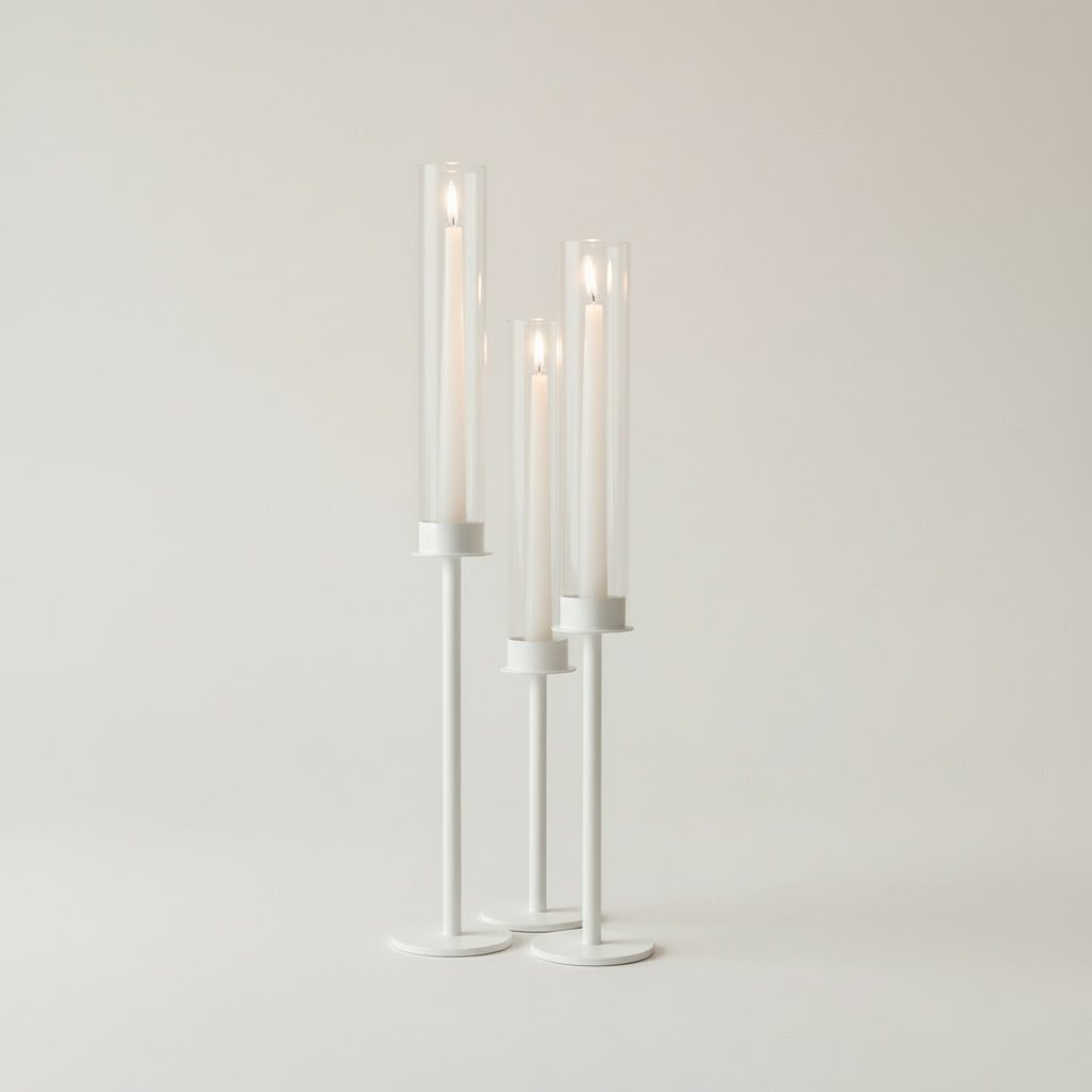 3er Set Hurricane Kerzenhalter mit Glaszylinder weiss