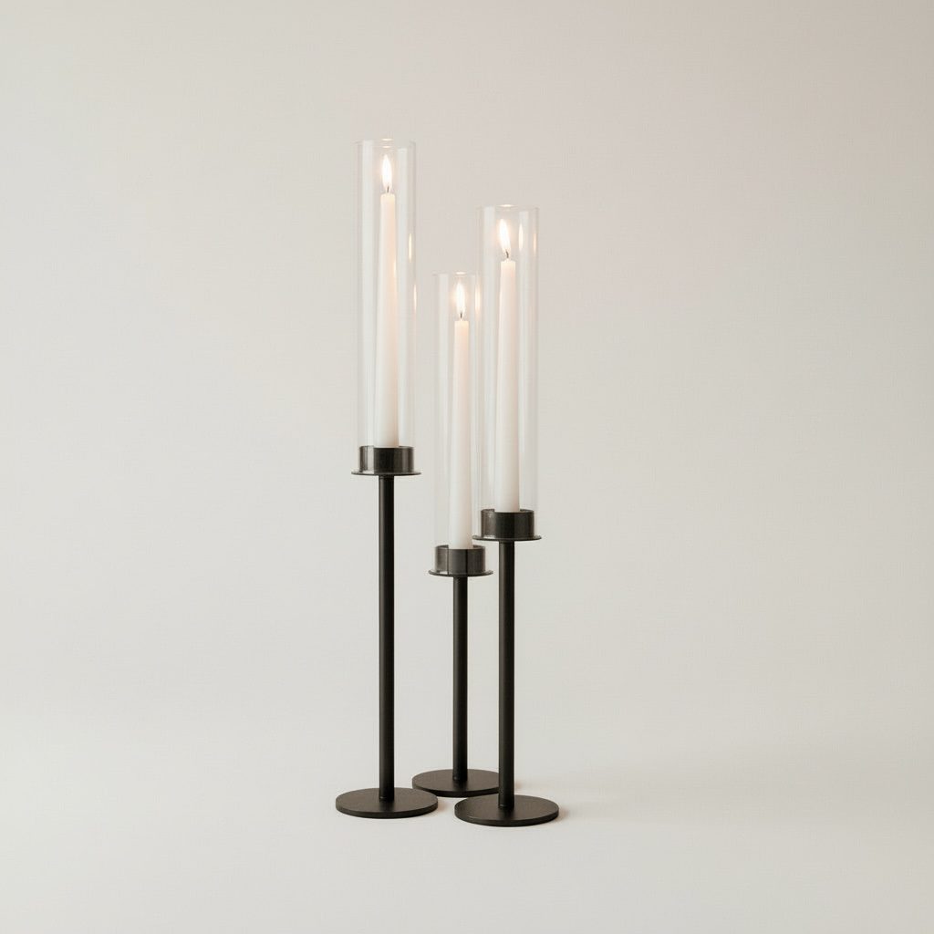 3er Set Hurricane Kerzenhalter mit Glaszylinder schwarz matt