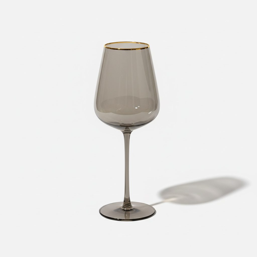 Rotweinglas smokey grey mit Goldrand