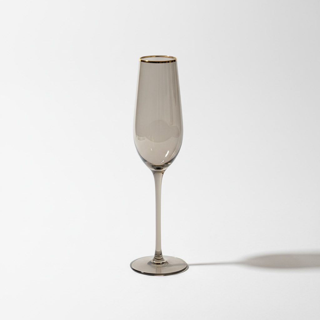 Sektglas smokey grey mit Goldrand