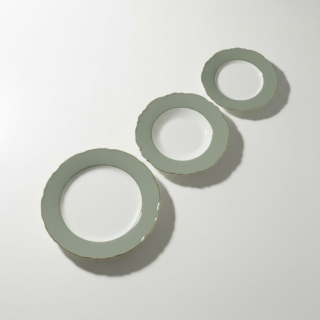 Teller Set “Elegance grey/green shine”  aus Porzellan