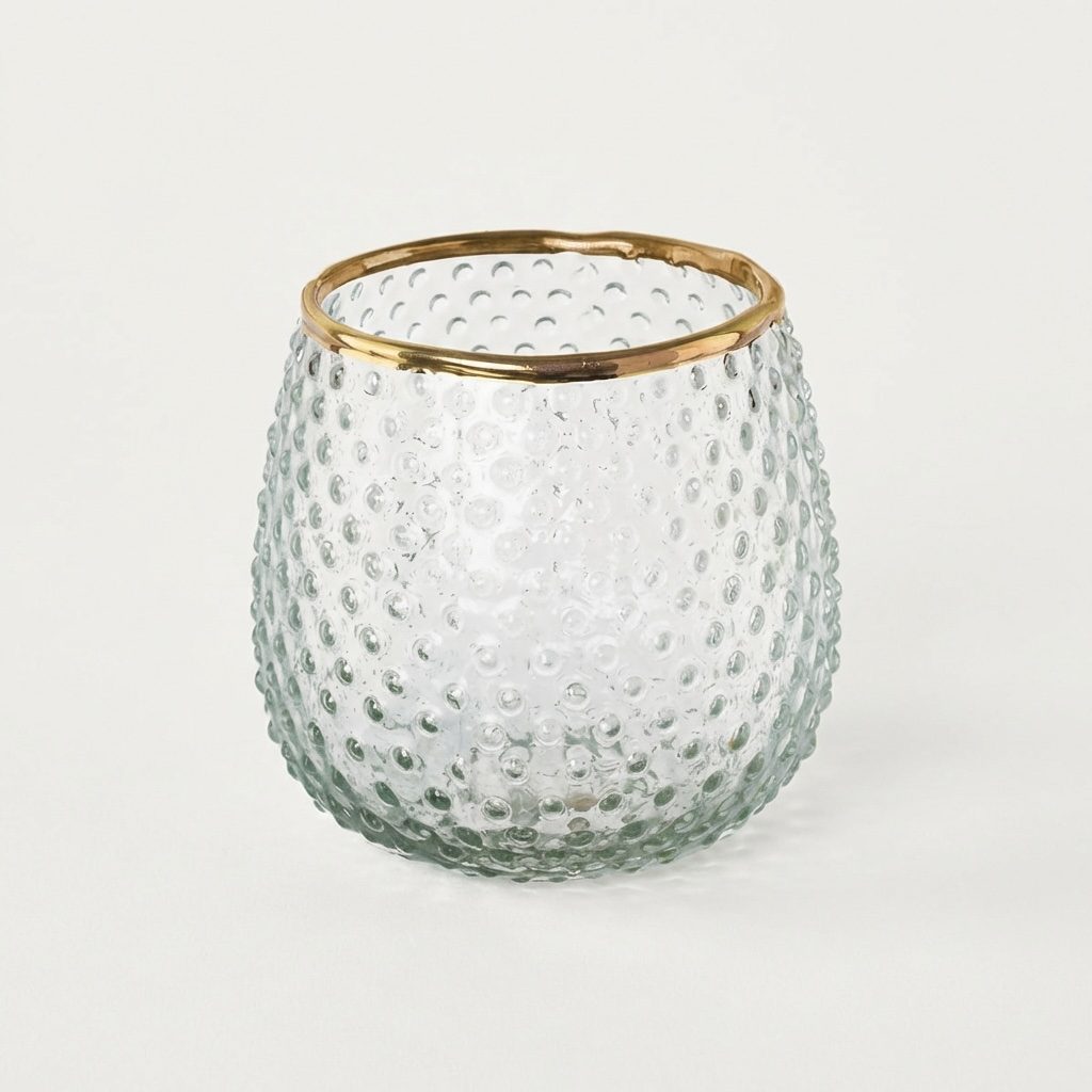 Windlicht mit Punktmuster & Goldrand, 8cm