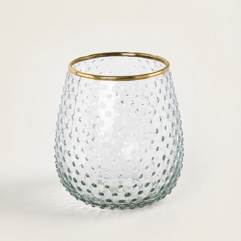 Windlicht mit Punktmuster & Goldrand, 10cm