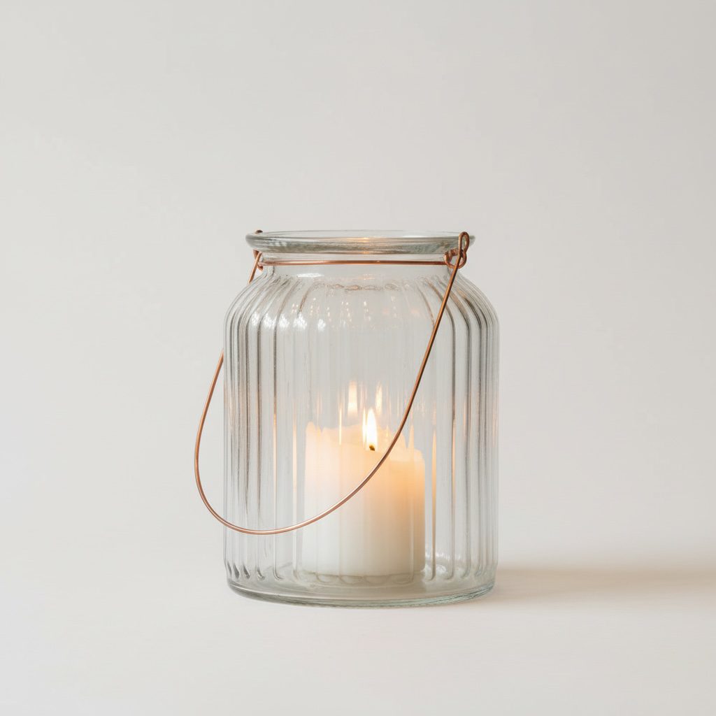 Windlichter aus Glas mit Kupferdetails