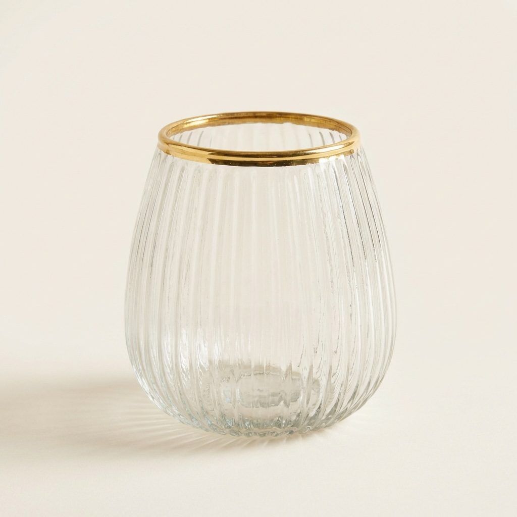 Windlicht mit Streifenmuster & Goldrand, 10cm