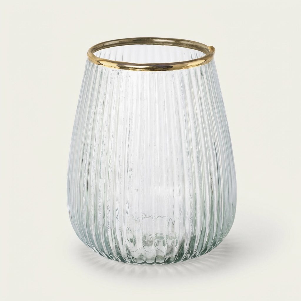 Windlicht mit Streifenmuster & Goldrand, 13cm