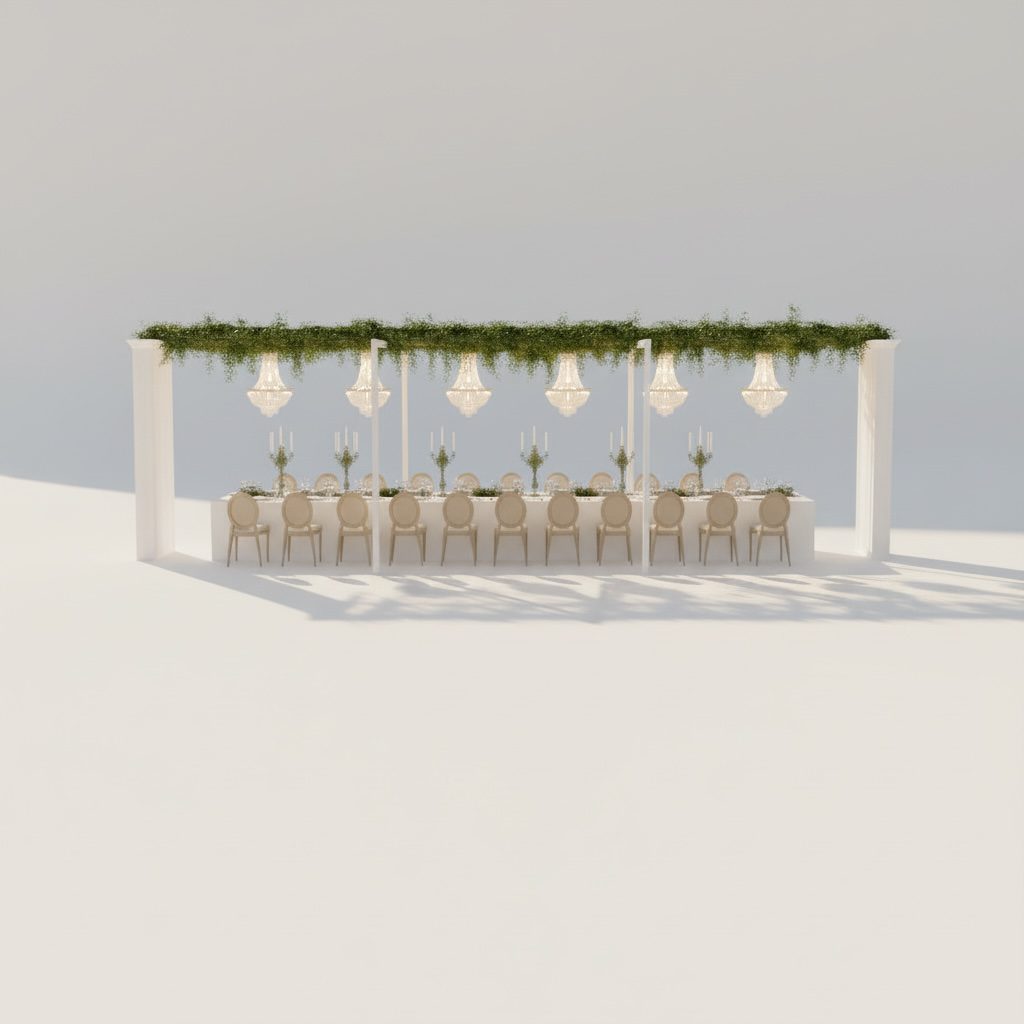 The Gestell auf 9m weiß (2 Außensäulen & 3 Erweiterungen)