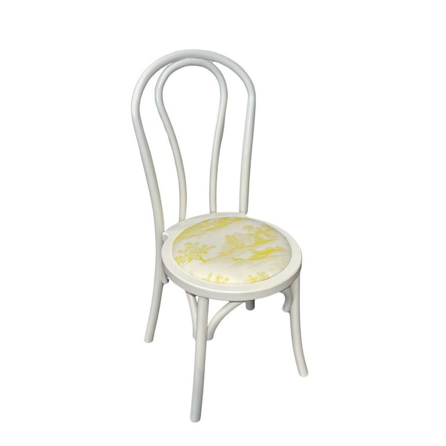 Bentwood Stuhl aus Holz weiß mit gepolsterter Sitzfläche toile de jouy gelb