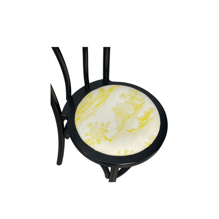 Leinen Sitzpad in toile de jouy gelb für Bentwood Stuhl aus Holz