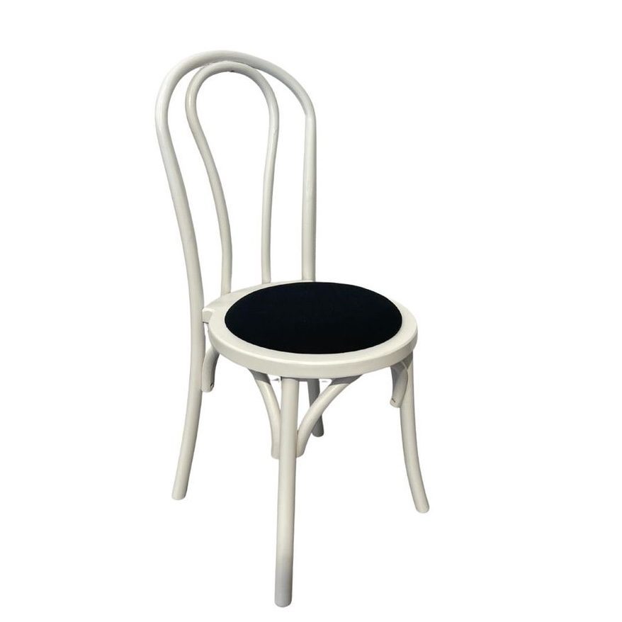 Bentwood Stuhl aus Holz weiß mit gepolsterter Sitzfläche schwarz