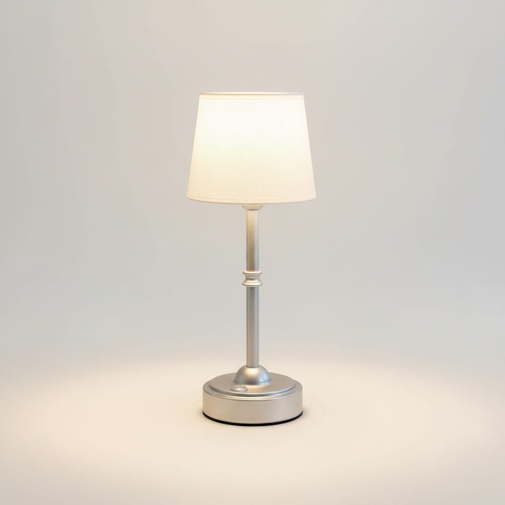 LED Tischlampe silber mit Schirm offwhite H39cm ⌀15cm