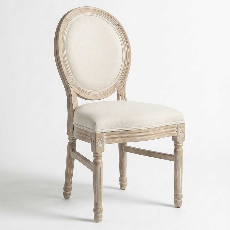 Louis Collection: Louis Stuhl Holz washed look mit Lehne aus Leinen creme