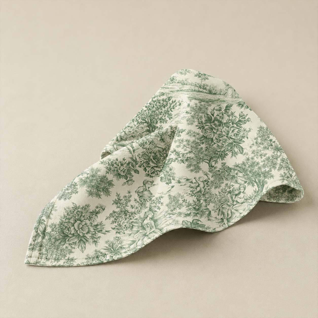 Stoffserviette aus Baumwolle – toile de jouy grün 50x50cm